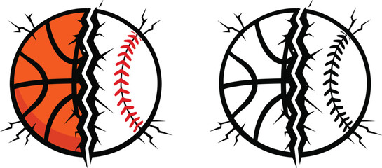 Split Basketball and Baseball with Crack Effect Sports