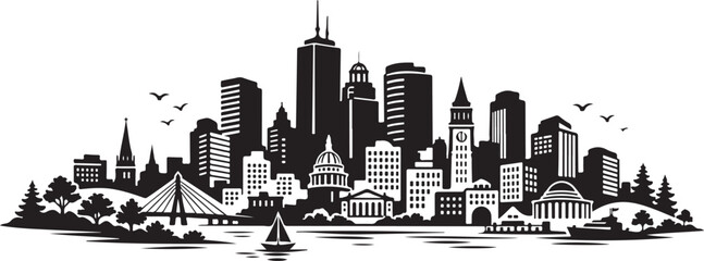 Boston Skyline Silhouette, Vector Illustration, Isolated on White Background © Hin