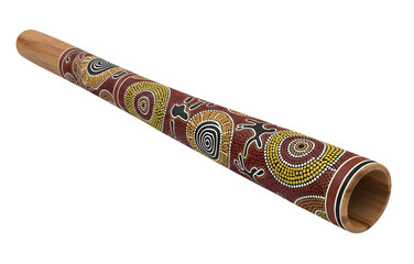 3D Aboriginal Didgeridoo with Hand-Painted Dot Art on White Background