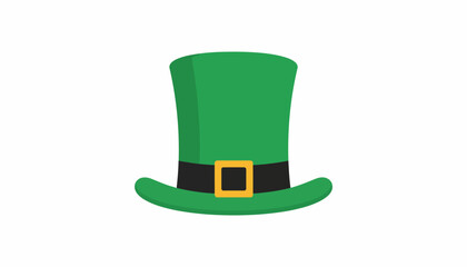 Green Leprechaun Top Hat with Black Band and Gold Buckle Flat Vector Illustration Isolated on White for St Patricks Day Design