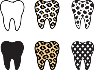 Dental Tooth Silhouettes with Animal Print and Polka Dot Patterns
