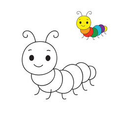 Obraz premium Cute Caterpillar Coloring Page Vector Illustration