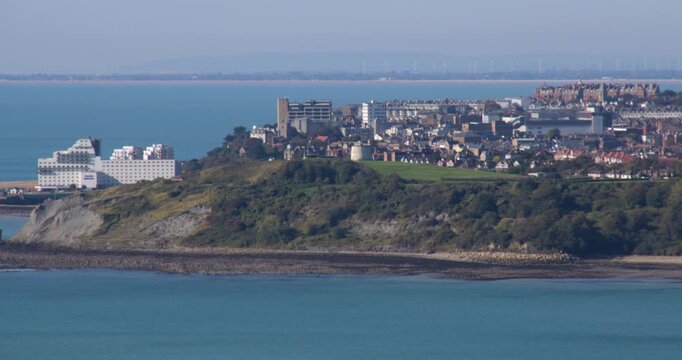 wide shot of Folkestone from the cliffs by the abbot's Cliff sound mirror