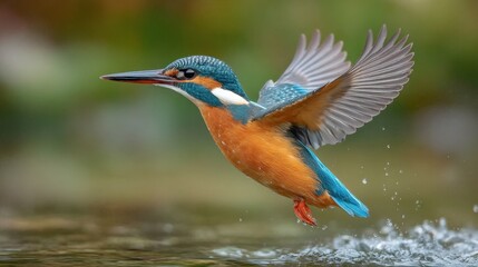 Obraz premium Colorful Kingfisher Plunging Toward Water to Capture Fish in Vibrant Nature Scene