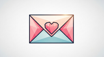 Colorful envelope with heart symbol inside geometric style love letter concept digital illustration