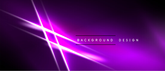 Obraz premium Purple neon lines intersect over dark background. Modern abstract design creates vibrant visual effect. Simple, sleek presentation.