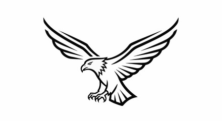 Obraz premium Stylized black line drawing of an eagle with spread wings in flight