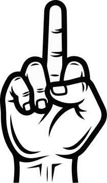 Stylized black outline of a hand with middle finger raised, isolated on white