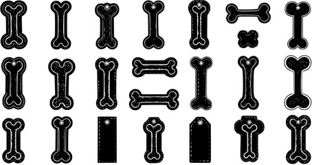 Obraz premium Dog Bone Tags: Black White Vector Collection