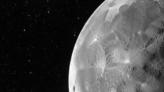 Half moon illuminated by sun with stars in deep space