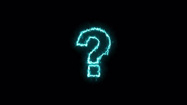 Neon question mark icon animation glowing neon  confusion mark quiz help discussion circle with sign symbol black background in 4K animation with alpha channel 