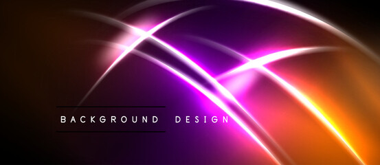 Obraz premium Abstract background features vibrant curves, gradients. Orange, purple hues create dynamic visual effect. Modern design element.