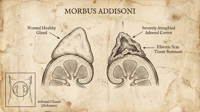 Addisons Disease Adrenal Gland Comparison Medical Illustration.