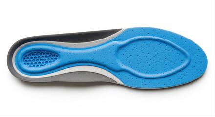 Blue foam insole with ergonomic design, isolated on a clean white background