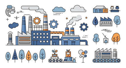 Industrial Factory Production Line Icons. © hasan
