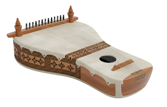 3D Begena &ndash; Ethiopian Ten-String Lyre with Traditional Sound Box on White Background
