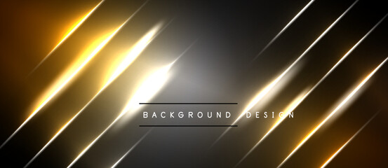 Abstract golden lines over dark background. Bright illumination creates dynamic visual effect. Modern design element for projects. © antishock