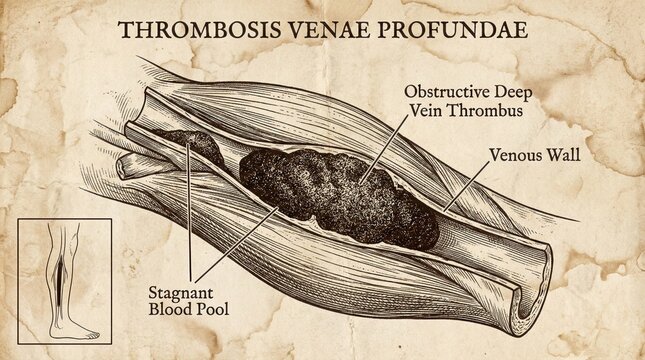 Deep Vein Thrombosis Illustration - Obstructive Blood Clot in Vein.