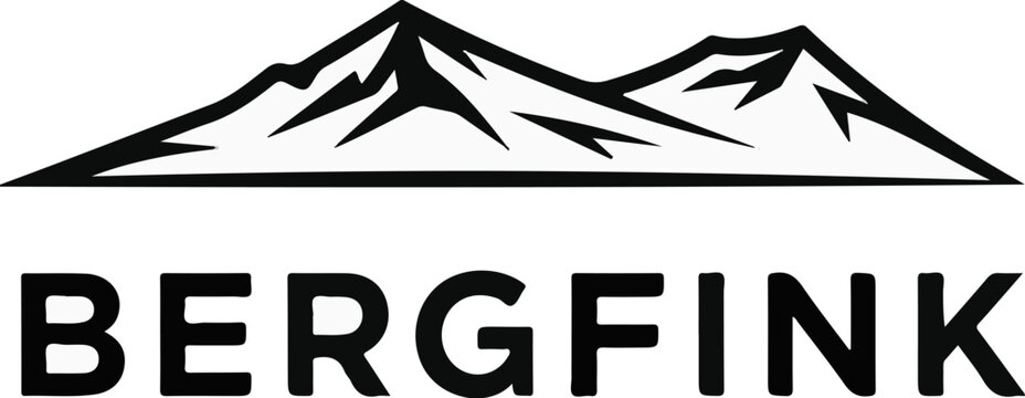 Black silhouette of a mountain range above bold black text reading "BERGFINK