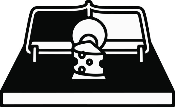 Stylized monochrome icon of a cheese bait on a mousetrap