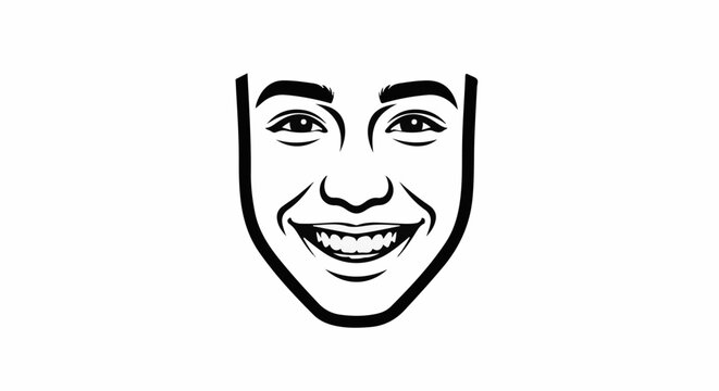 A bold black outline sketch of a smiling person's face