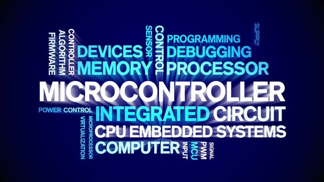 Microcontroller animated word cloud-text design animation tag kinetic typography seamless loop.