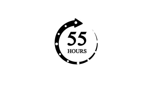 Animated 55 Hours Countdown Timer with Arrow on white Background black arrow.