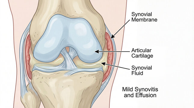 An insightful medical illustration details the complex human knee joint structure