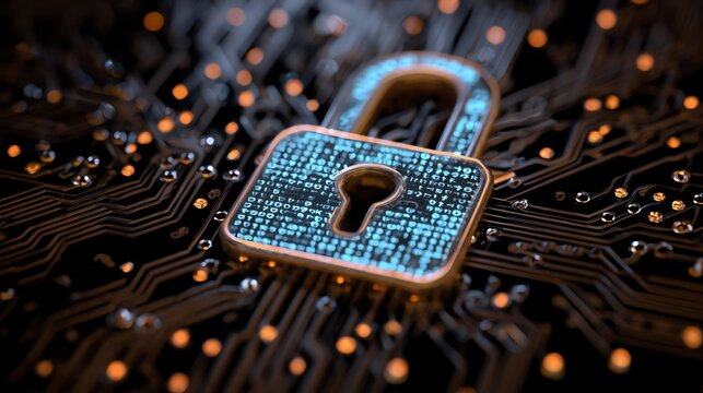 A close-up of a digital padlock symbol on a circuit board background. The image conveys security, technology, and data protection themes in a modern digital landscape.