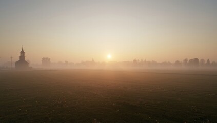 Fototapeta premium AI Generated Easter Sunrise Over Misty Spring Meadow 