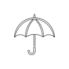 Simple line drawing of an open blue and white striped umbrella