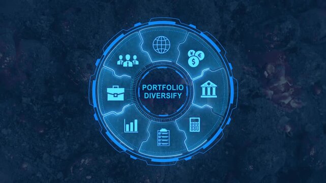 Diversify Investment Portfolio Concept with Financial and Globe on Dark Background portfolio diversify