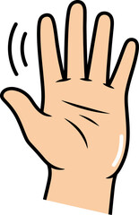 Obraz premium Cartoon illustration of a light-skinned human hand with five fingers spread, making a friendly waving gesture.