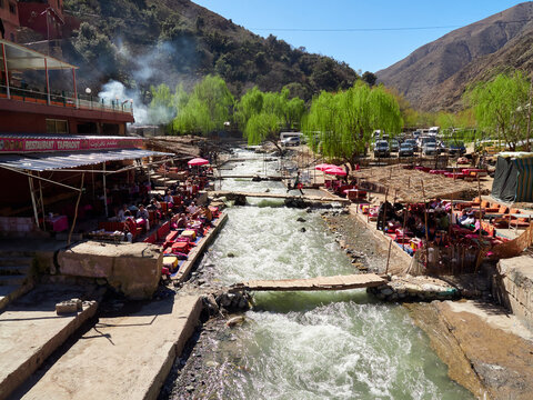 The Ourika Valley, about 60 km southeast of Marrakech, is a lush oasis in the High Atlas Mountains, ideal for escaping the heat and bustle of the city. It is known for its waterfalls at Setti-Fatma, B