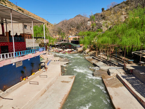 The Ourika Valley, about 60 km southeast of Marrakech, is a lush oasis in the High Atlas Mountains, ideal for escaping the heat and bustle of the city. It is known for its waterfalls at Setti-Fatma, B