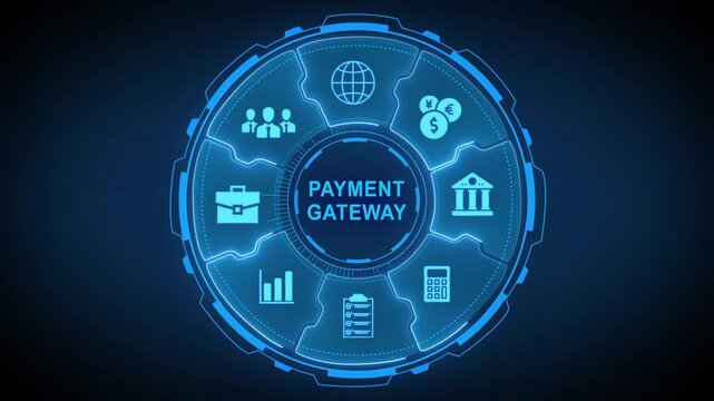 Payment Gateway Interface Digital Payment System on Blue Background online transaction e-commerce