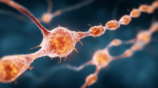 Magnified View of Neurons Illustrating Synaptic Connections and Neural Communication in the Nervous System, Highlighting Cellular Structures and Interactions.