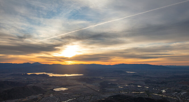 Aerial Sunrise view over Menifee, Winchester and Temecula, California United States