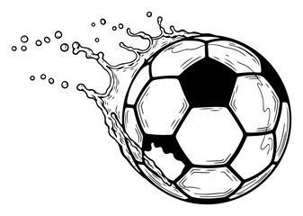 Naklejka premium Dynamic soccer ball illustration with water splash effect and liquid drops in graphic style