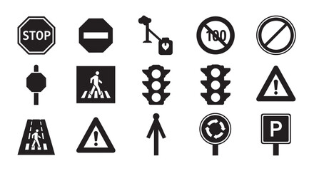 Collection of modern traffic and road signs for navigation and safety © Abdul
