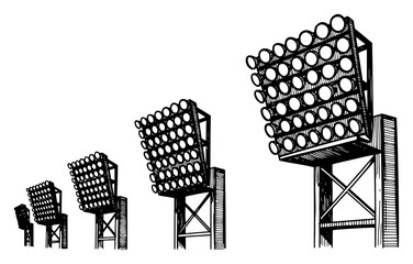 Architectural sketch of stadium floodlight towers in perspective view © Camel