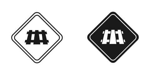 Obraz premium Railway Crossing Sign Warning Icon Direction