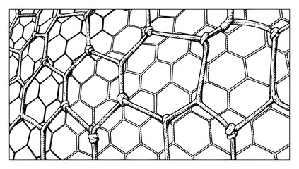 Close up view of a soccer goal net in hand drawn engraving style © Camel