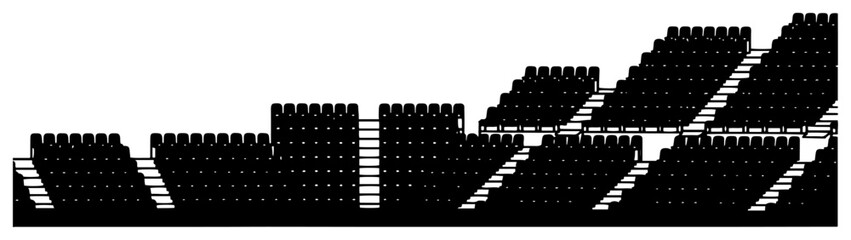 Minimalist silhouette of empty stadium seating rows in perspective © Camel