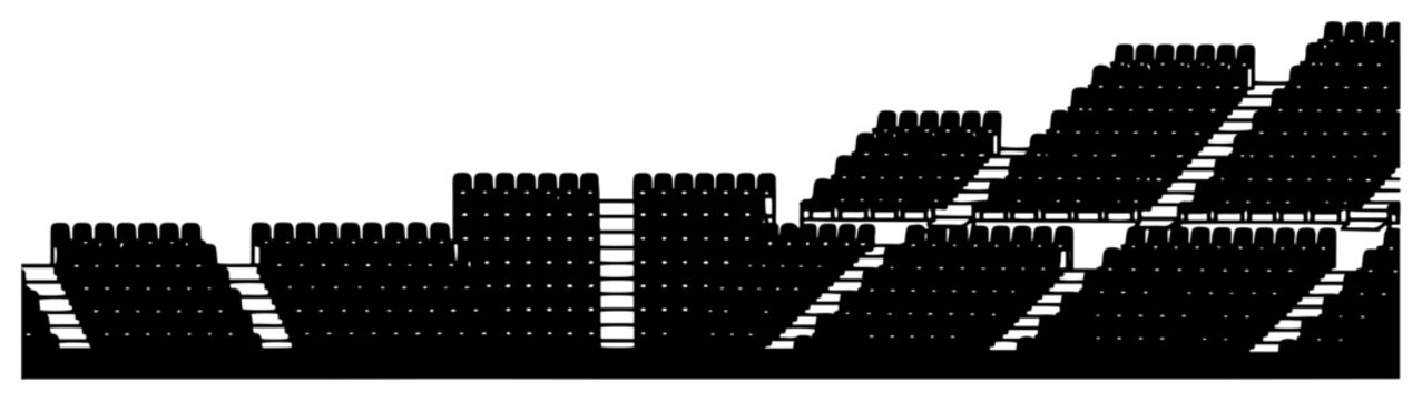 Minimalist silhouette of empty stadium seating rows in perspective