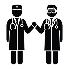 Fototapeta premium Two medical doctors shaking hands or fist bumping representing teamwork collaboration partnership and professional healthcare hospital clinic