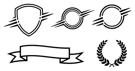 Set of hand drawn sports heraldry elements including shields laurel wreath and banners © Camel