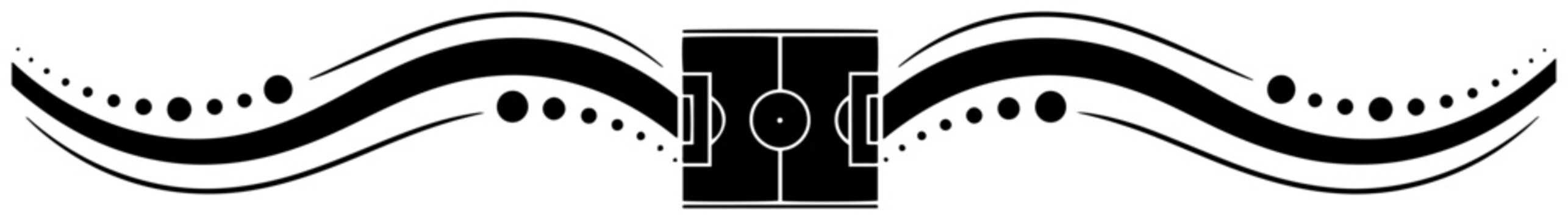 Soccer field horizontal border design with abstract wavy lines and decorative elements