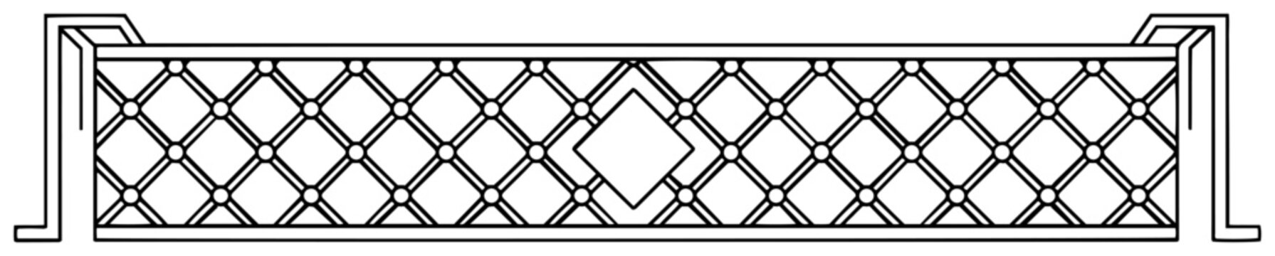 Horizontal minimalist vector illustration of a long rectangular sports net with diamond mesh pattern