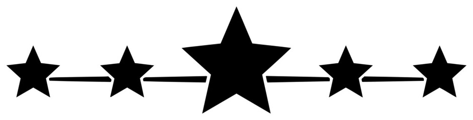 Fototapeta premium Row of black stars of different sizes connected by a line for rating or award design